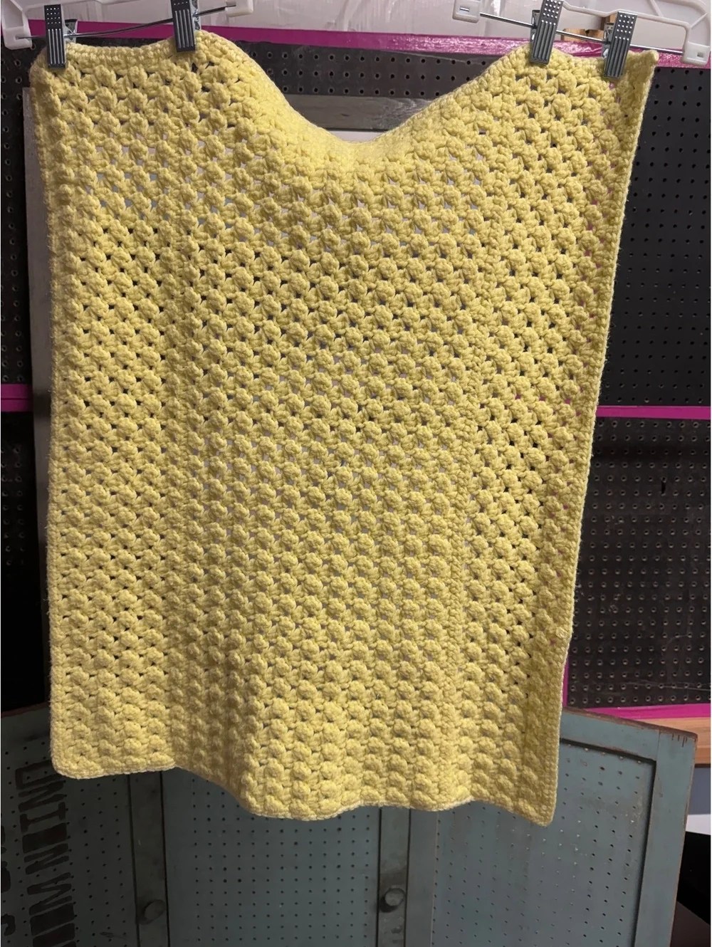 Handmade Crochet Baby Blanket Yellow 25x40 Soft Textured Afghan Nursery Throw